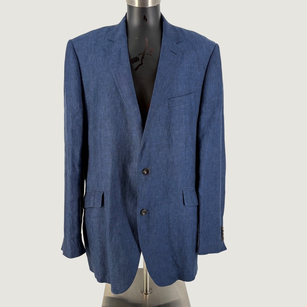 Austin Reed Blazer Mens 48L Blue Pure Linen Two Button Double Vented Jacket